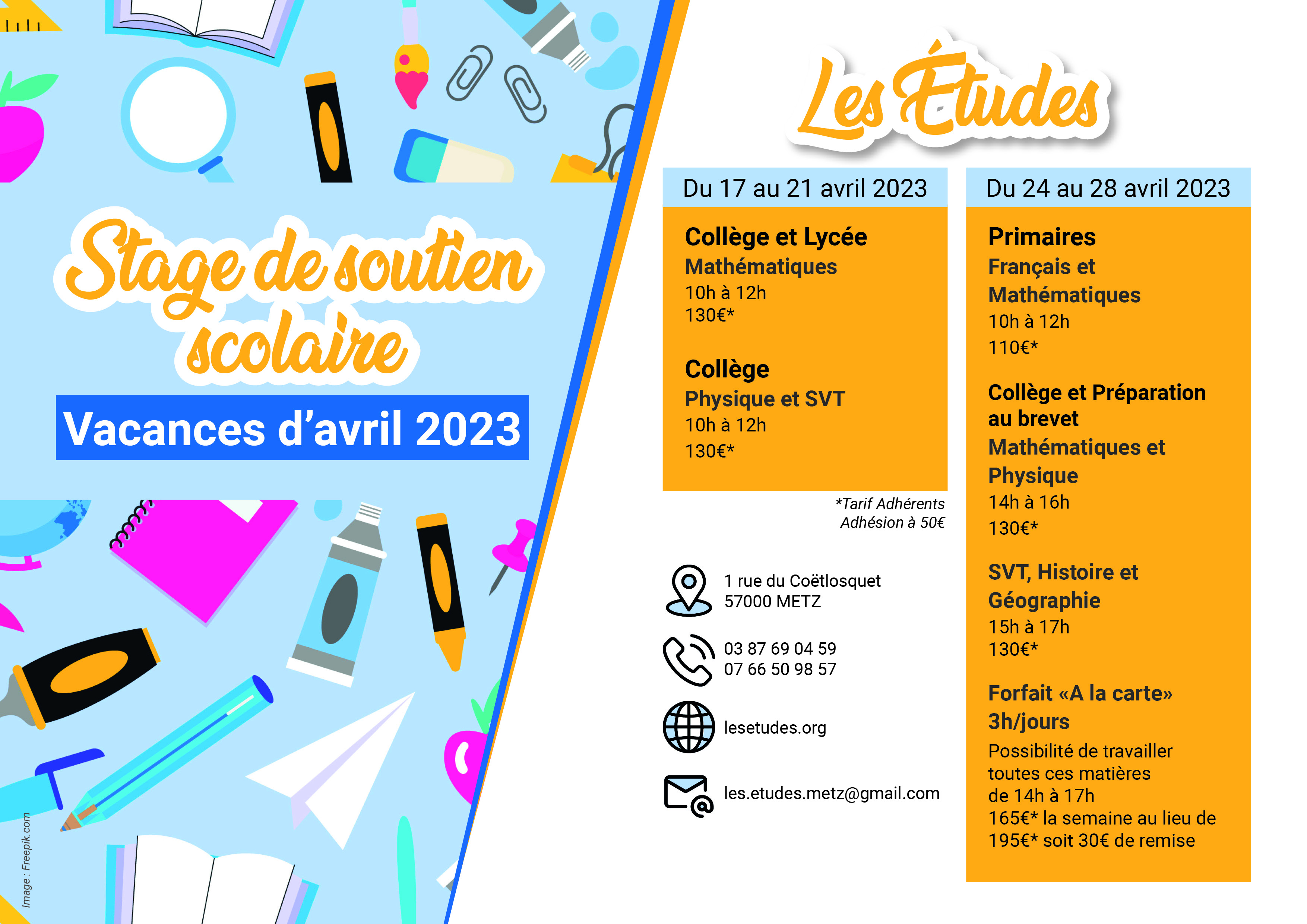 Affiche stage soutien avril- Fond orange